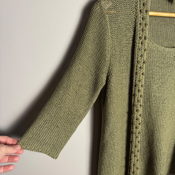 Jana Heavy Mesh Knit 3/4 Sleeve Lagenlook Sweater with Attached Front Green M - Picture 2 of 15